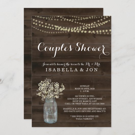 Couples Douche Uitnodiging - Bruids, Huwelijk, Bab (Voorkant / Achterkant)