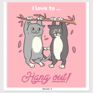 Couples Gift Idea Cute Cartoon Cats | Cat Art Sticker
