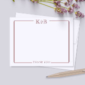 Couple's Initialen Passen getrouwd Donkerrood Dank Notitiekaartje