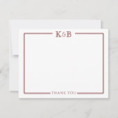 Couple's Initialen Passen getrouwd Donkerrood Dank Notitiekaartje (Voorkant)