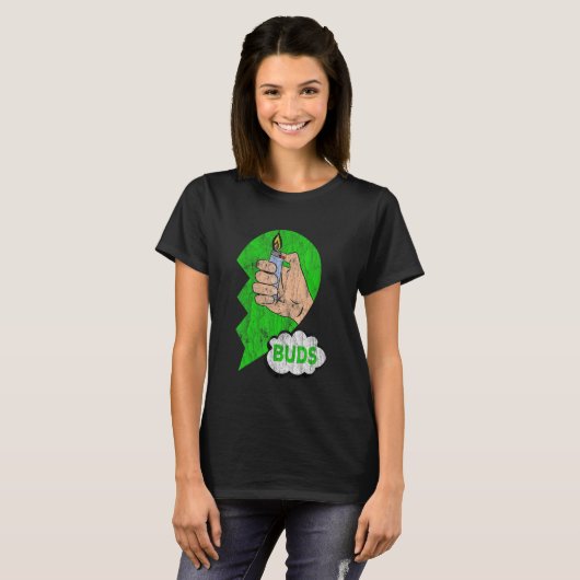 Couples Matching Best Buds Weed Funny Joint Stoner T-shirt (Voorkant volledig)