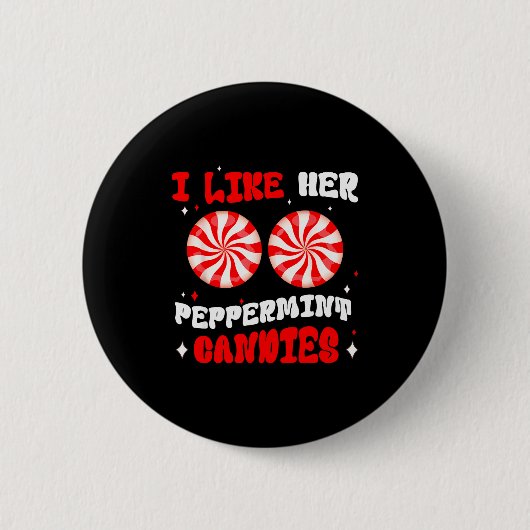 Couples Matching Christmas I Like Her Peppermint C Ronde Button 5,7 Cm (Voorkant)