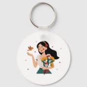 Couple's Matching Flower Illustration keychain (Voorkant)