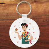 Couple's Matching Flower Illustration keychain (Achterkant)