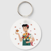 Couple's Matching Flower Illustration keychain (Achterkant)
