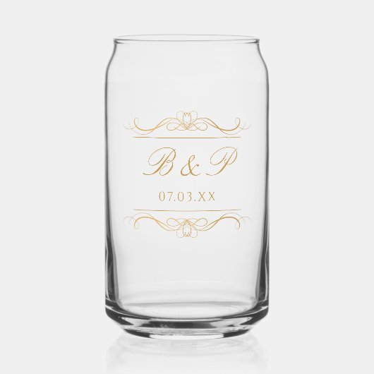 Couple's Monogram Custom Modern Elegant Gold Swirl Blikvorm Glas (Voorkant)
