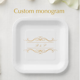 Couple's Monogram Elegant Gold Swirl Wedding Papieren Bordje