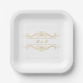Couple's Monogram Elegant Gold Swirl Wedding Papieren Bordje (Voorkant)