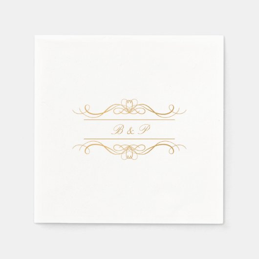 Couple's Monogram Elegant Gold Swirl Wedding Servet (Voorkant)