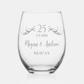 Couples Names 25th Wedding Anniversary Gift Wijnglas Zonder Voet (Voorkant)