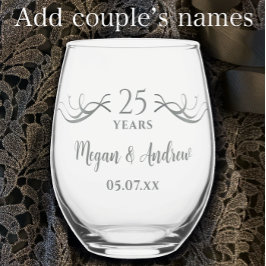 Couples Names 25th Wedding Anniversary Gift Wijnglas Zonder Voet