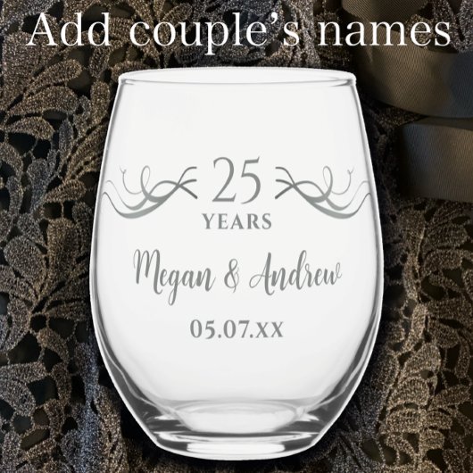 Couples Names 25th Wedding Anniversary Gift Wijnglas Zonder Voet