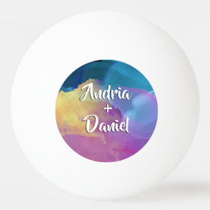 Couple's Names in White Brush Tekst, Waterverf Art Pingpongbal
