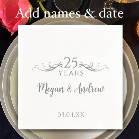 Couple's Names Modern 25th Wedding Anniversary Servet