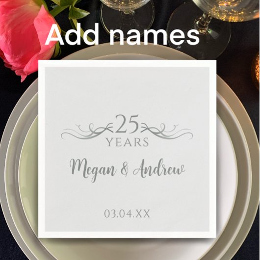 Couple's Names Modern 25th Wedding Anniversary Servet
