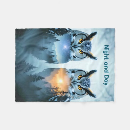 Couple's Owl Night and Day Blanket Fleece Deken (Voorkant (Horizontaal))