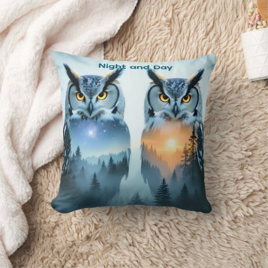 Couple's Owl Night and Day Throw Pillow Kussen (Deken)