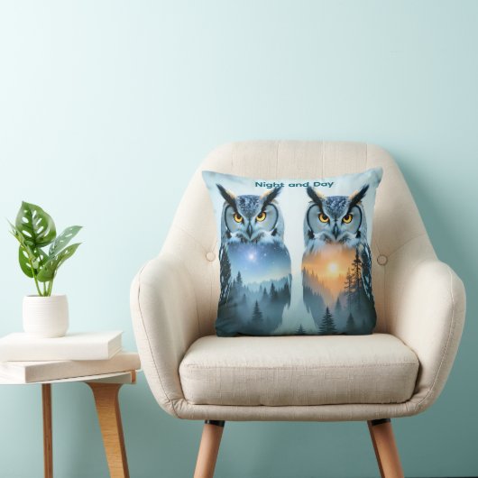 Couple's Owl Night and Day Throw Pillow Kussen (Stoel)