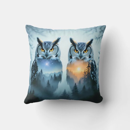 Couple's Owl Night and Day Throw Pillow Kussen (Achterkant)