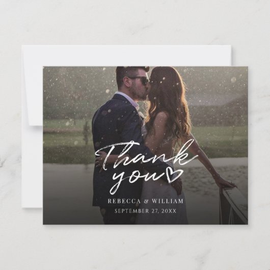 Couples Photo Hand-Lettered Wedding Thank You Bedankkaart (Voorkant)