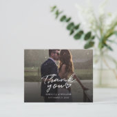 Couples Photo Hand-Lettered Wedding Thank You Bedankkaart (Staand voorkant)