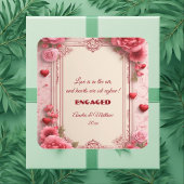 Couple's Romantic Pink Heart Motifs Floral Engaged Vierkante Sticker