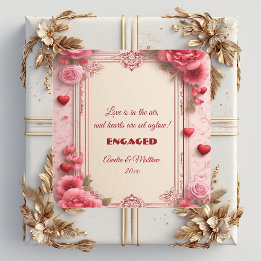 Couple's Romantic Pink Heart Motifs Floral Engaged Vierkante Sticker