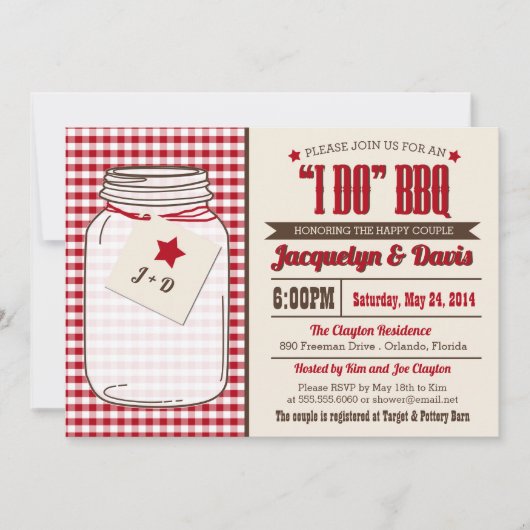 Couples Shower BBQ Invitation in Mason Jar "I DO" Kaart (Voorkant)