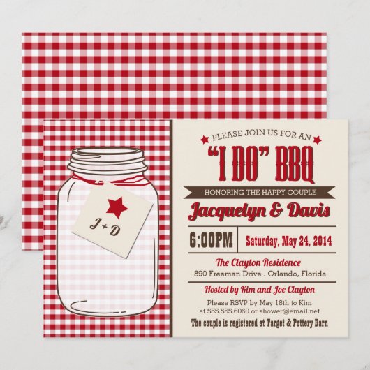 Couples Shower BBQ Invitation in Mason Jar "I DO" Kaart (Voorkant / Achterkant)