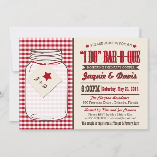 Couples Shower BBQ Invitation in Mason Jar "I DO" Kaart (Voorkant)