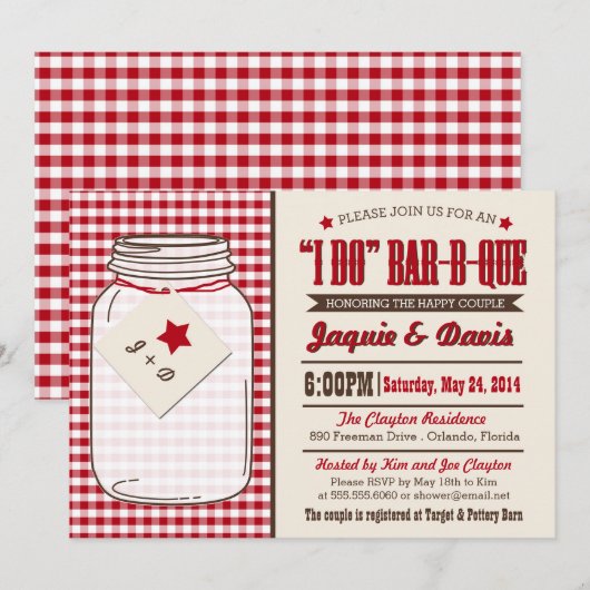 Couples Shower BBQ Invitation in Mason Jar "I DO" Kaart (Voorkant / Achterkant)