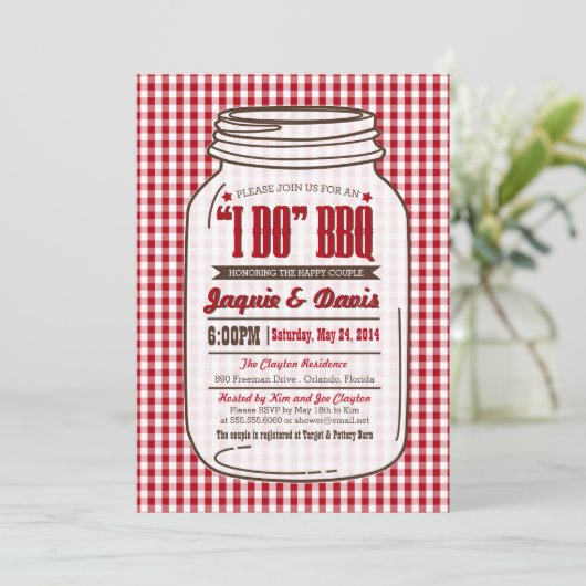 Couples Shower BBQ Invitation in Mason Jar "I DO" Kaart (Staand voorkant)