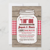Couples Shower BBQ Invitation in Mason Jar op hout Kaart (Voorkant)
