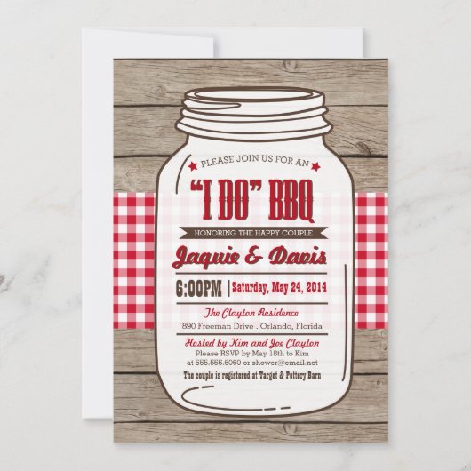 Couples Shower BBQ Invitation in Mason Jar op hout Kaart (Voorkant)