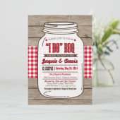 Couples Shower BBQ Invitation in Mason Jar op hout Kaart (Staand voorkant)