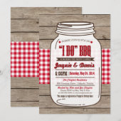 Couples Shower BBQ Invitation in Mason Jar op hout Kaart (Voorkant / Achterkant)