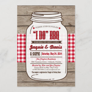 Couples Shower BBQ Invitation in Mason Jar op hout Kaart