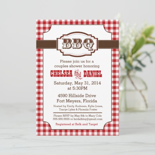 Couples Shower BBQ Invitation, Rustisch land Kaart (Staand voorkant)