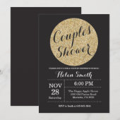 Couples Shower Black and Gold Glitter Invitation Kaart (Voorkant / Achterkant)