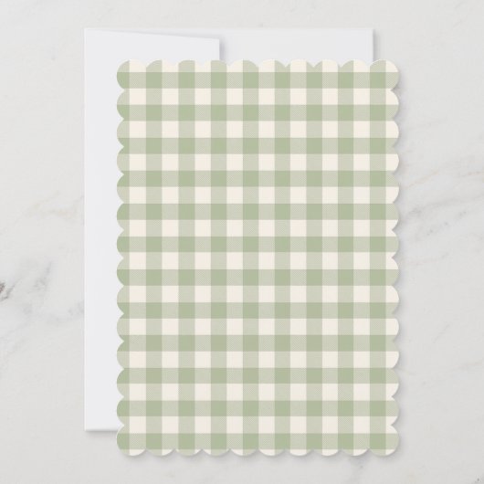 Couples Shower Gingham Sage Green Floral Bow  Kaart (Achterkant)