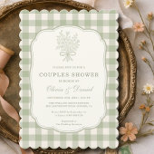 Couples Shower Gingham Sage Green Floral Bow  Kaart