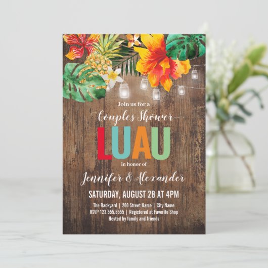 Couples Shower Luau Invitation Kaart (Staand voorkant)