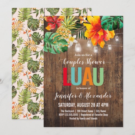 Couples Shower Luau Invitation Kaart (Voorkant / Achterkant)