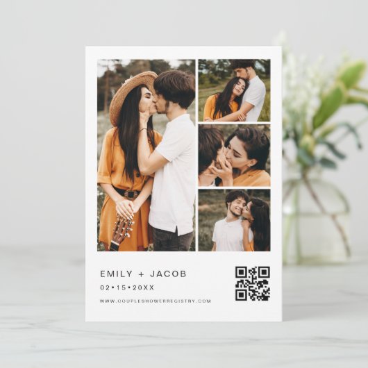 Couple's Shower Minimalist Foto QR code Wit Kaart (Staand voorkant)