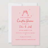 Couples shower modern pink red elegant handwritten kaart (Voorkant)
