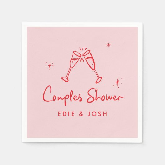 Couples shower modern pink red elegant handwritten servet (Voorkant)
