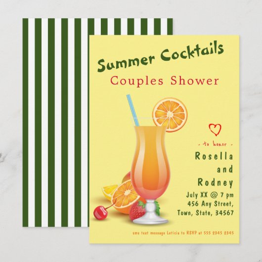 Couples Shower Summer Cocktails Invitation Kaart (Voorkant / Achterkant)
