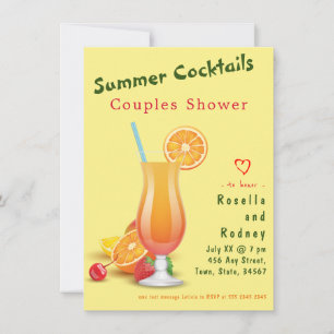 Couples Shower Summer Cocktails Invitation Kaart