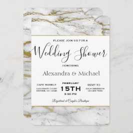 Couple's Shower White & Gold Marble Invitation Kaart