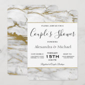 Couple's Shower White & Gold Marble Invitation Kaart (Voorkant / Achterkant)